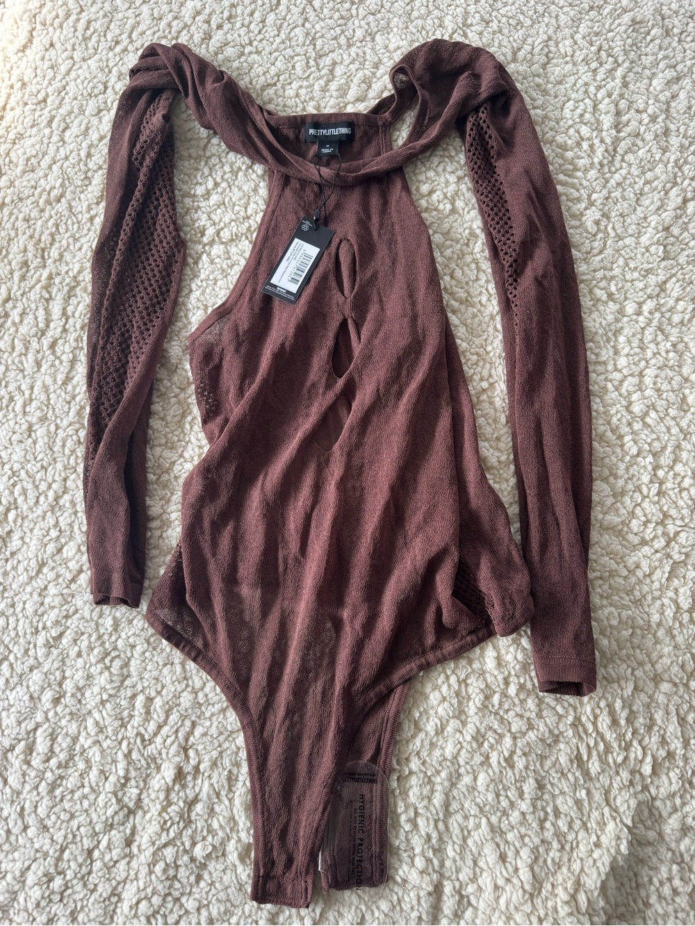 PrettyLittleThing Chocolate Brown Off-the-Shoulder Knit Bodysuit